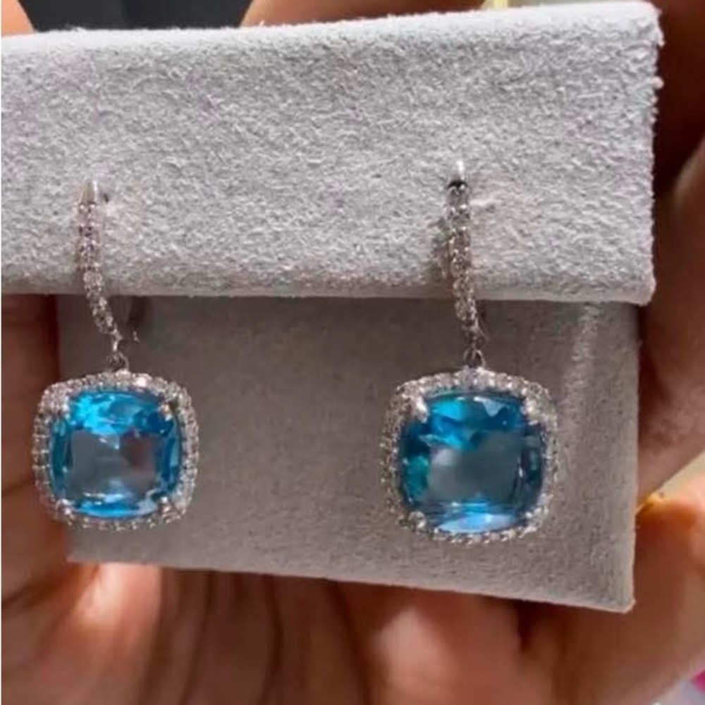 Elegant Blue and Silver Drop Earrings - Picture 2 of 4